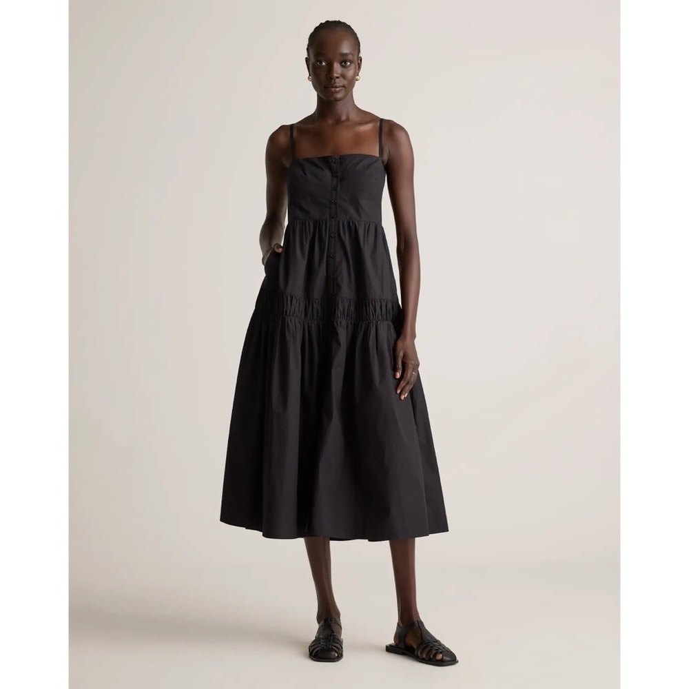 NWT Quince 100% Organic Cotton Poplin Spaghetti Strap Maxi Dress - XS Black